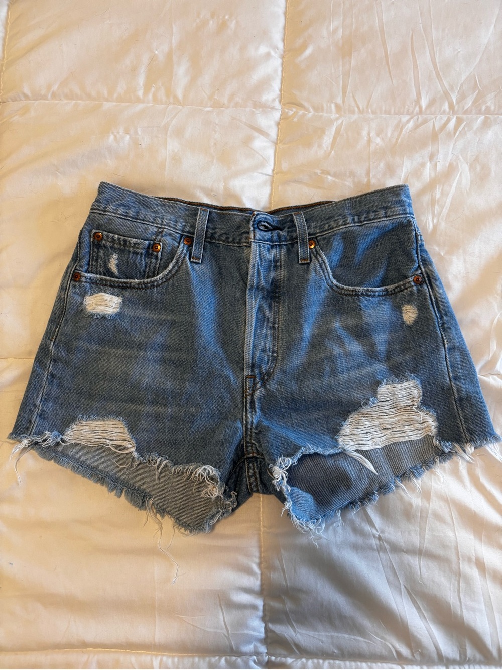 Levi's Distressed Light Blue Denim Cutoff Shorts